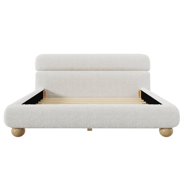English Elm Contemporary Teddy Fleece Upholstered Queen Bed Low Profile Foam Padded Curved Frame N701P344021K