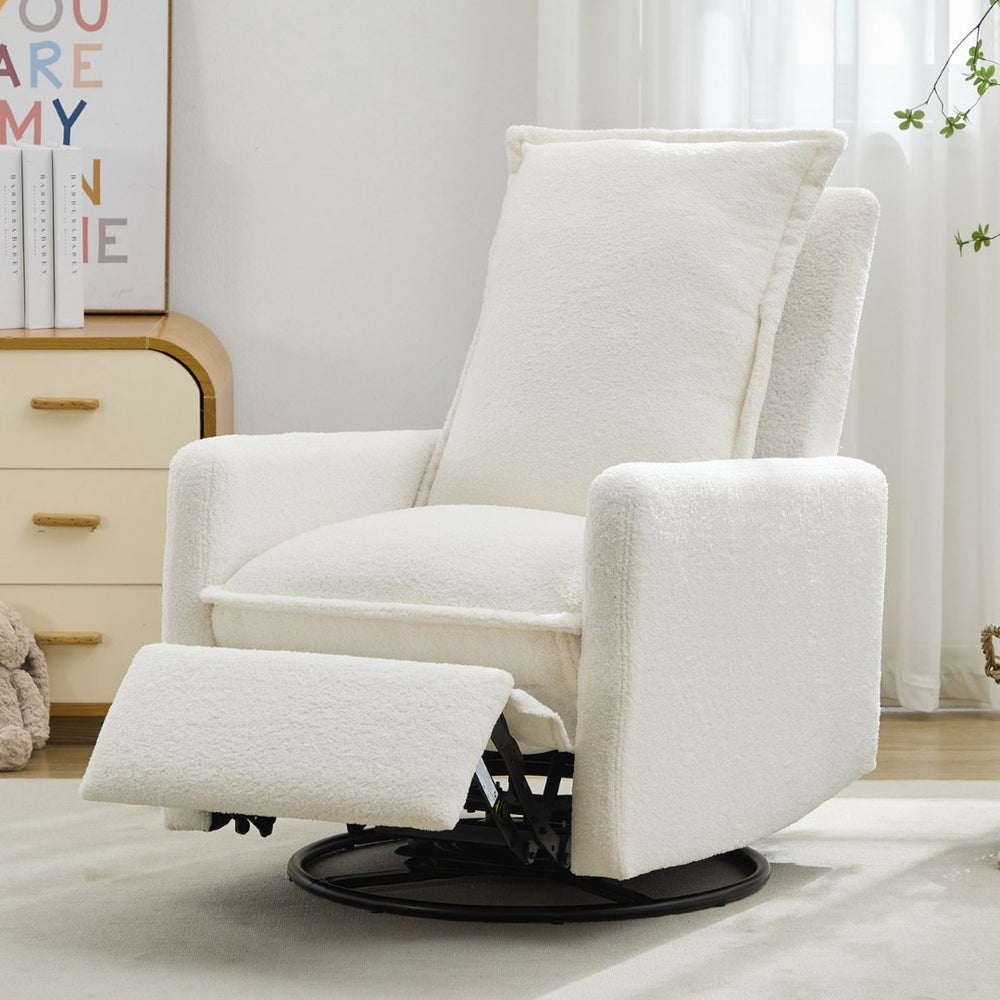 English Elm Swivel Glider Recliner with Teddy Fleece Upholstery for Nursery and Living Room White N701P348238K