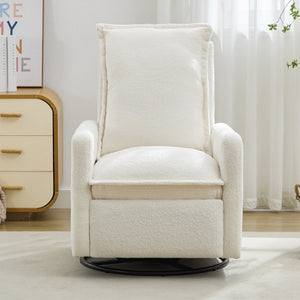English Elm Swivel Glider Recliner with Teddy Fleece Upholstery for Nursery and Living Room White N701P348238K