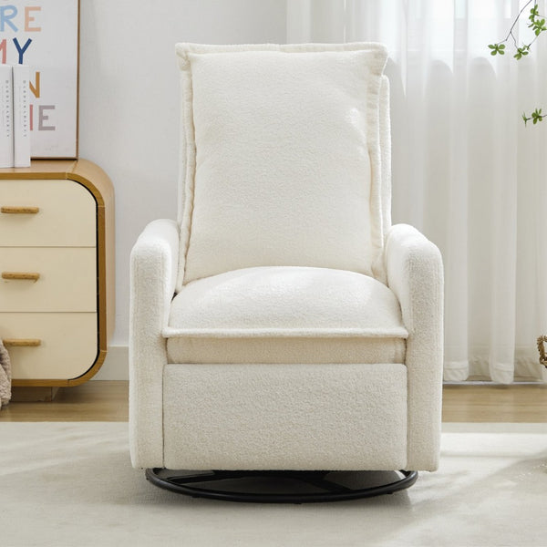 English Elm Swivel Glider Recliner with Teddy Fleece Upholstery for Nursery and Living Room White N701P348238K