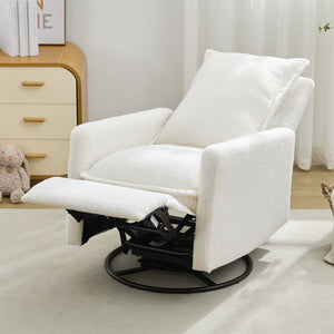 English Elm Swivel Glider Recliner with Teddy Fleece Upholstery for Nursery and Living Room White N701P348238K