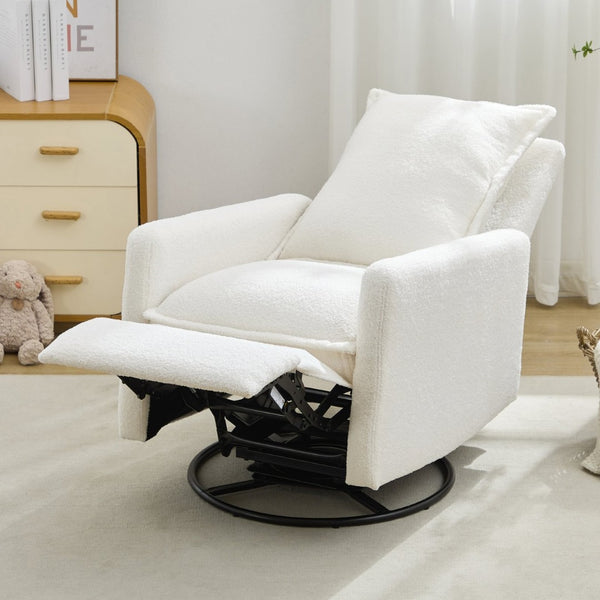 English Elm Swivel Glider Recliner with Teddy Fleece Upholstery for Nursery and Living Room White N701P348238K