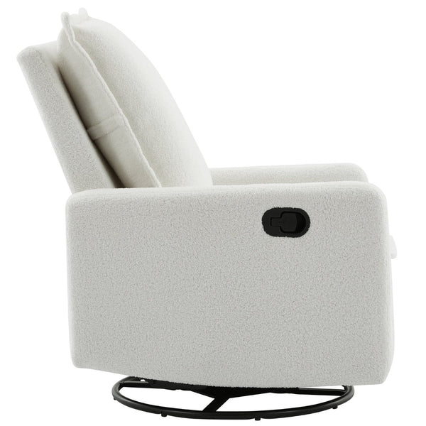 English Elm Swivel Glider Recliner with Teddy Fleece Upholstery for Nursery and Living Room White N701P348238K