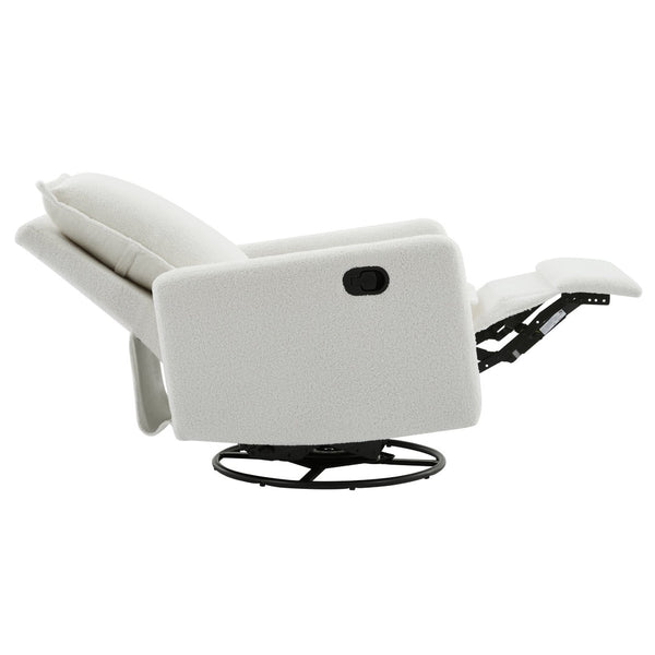 English Elm Swivel Glider Recliner with Teddy Fleece Upholstery for Nursery and Living Room White N701P348238K