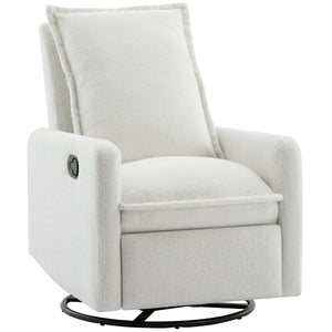 English Elm Swivel Glider Recliner with Teddy Fleece Upholstery for Nursery and Living Room White N701P348238K