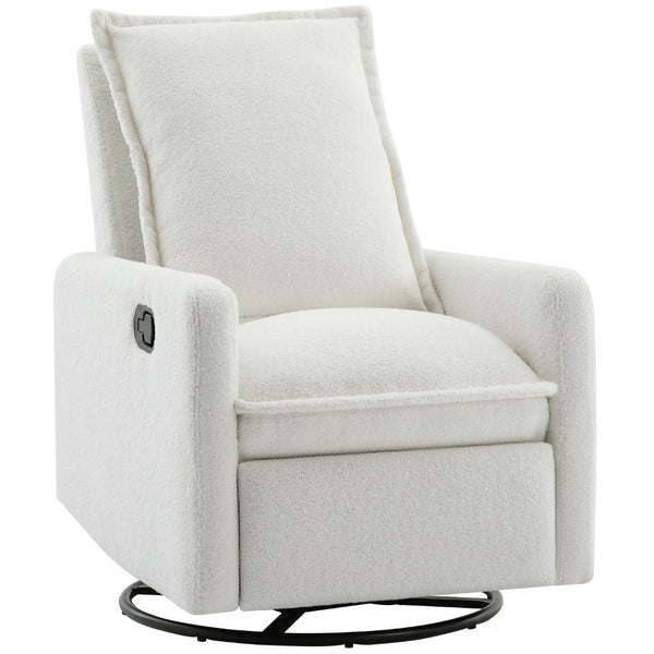 English Elm Swivel Glider Recliner with Teddy Fleece Upholstery for Nursery and Living Room White N701P348238K