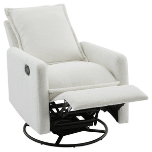 English Elm Swivel Glider Recliner with Teddy Fleece Upholstery for Nursery and Living Room White N701P348238K