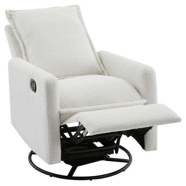 English Elm Swivel Glider Recliner with Teddy Fleece Upholstery for Nursery and Living Room White N701P348238K