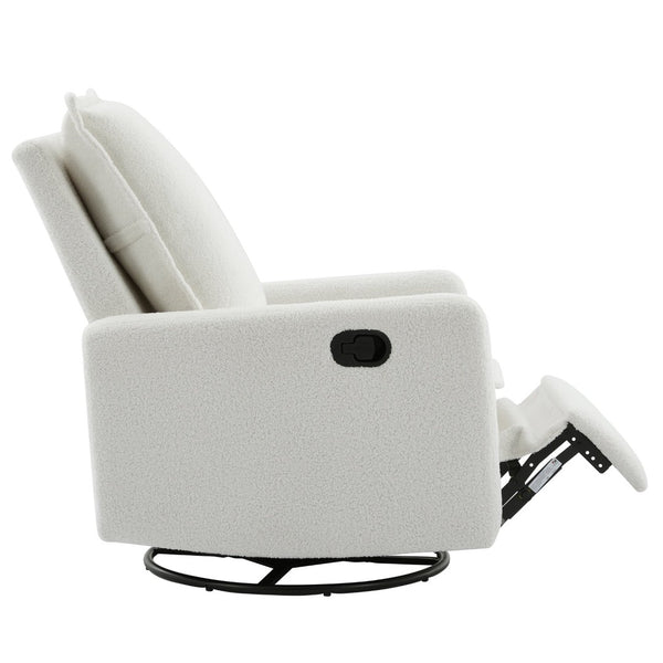 English Elm Swivel Glider Recliner with Teddy Fleece Upholstery for Nursery and Living Room White N701P348238K