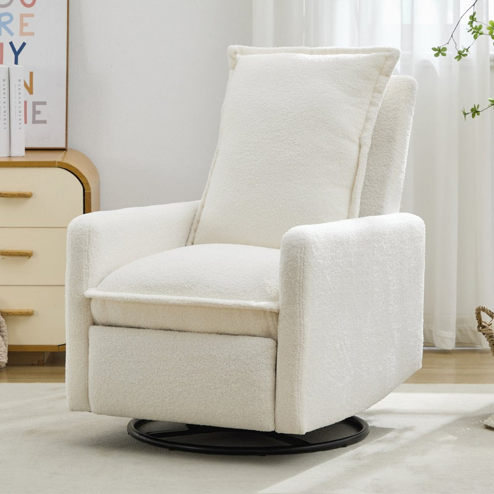 English Elm Swivel Glider Recliner with Teddy Fleece Upholstery for Nursery and Living Room White N701P348238K