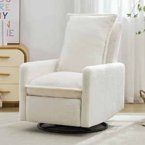 English Elm Swivel Glider Recliner with Teddy Fleece Upholstery for Nursery and Living Room White N701P348238K