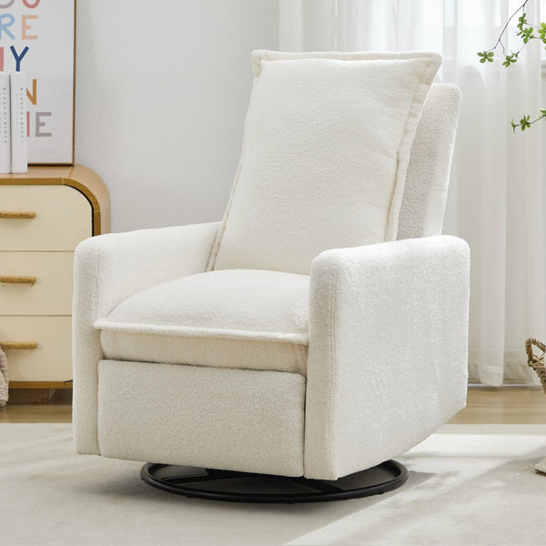 English Elm Swivel Glider Recliner with Teddy Fleece Upholstery for Nursery and Living Room White N701P348238K