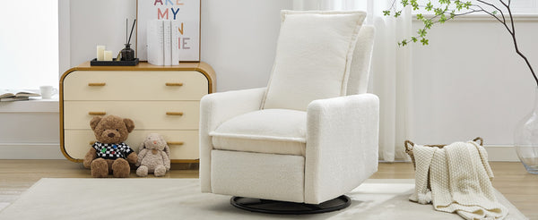 English Elm Swivel Glider Recliner with Teddy Fleece Upholstery for Nursery and Living Room White N701P348238K