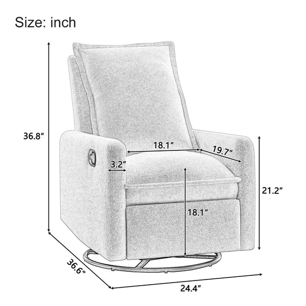 English Elm Swivel Glider Recliner with Teddy Fleece Upholstery for Nursery and Living Room White N701P348238K