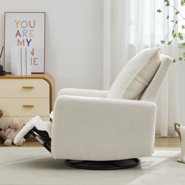 English Elm Swivel Glider Recliner with Teddy Fleece Upholstery for Nursery and Living Room White N701P348238K