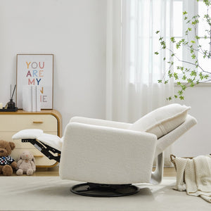 English Elm Swivel Glider Recliner with Teddy Fleece Upholstery for Nursery and Living Room White N701P348238K