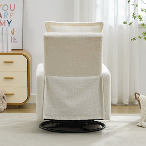English Elm Swivel Glider Recliner with Teddy Fleece Upholstery for Nursery and Living Room White N701P348238K