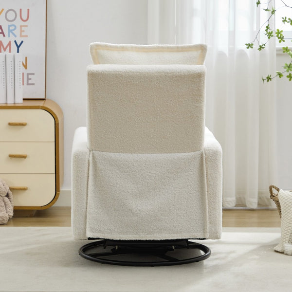 English Elm Swivel Glider Recliner with Teddy Fleece Upholstery for Nursery and Living Room White N701P348238K