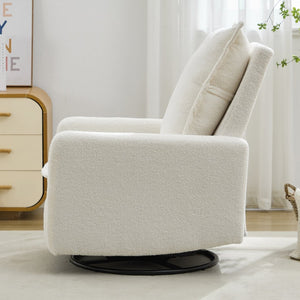 English Elm Swivel Glider Recliner with Teddy Fleece Upholstery for Nursery and Living Room White N701P348238K