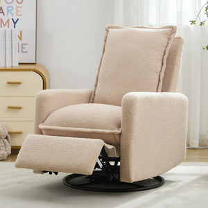 English Elm Swivel Glider Recliner with Teddy Fleece Upholstery for Nursery and Living Room Oatmeal N701P348238O