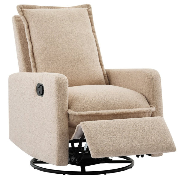 English Elm Swivel Glider Recliner with Teddy Fleece Upholstery for Nursery and Living Room Oatmeal N701P348238O
