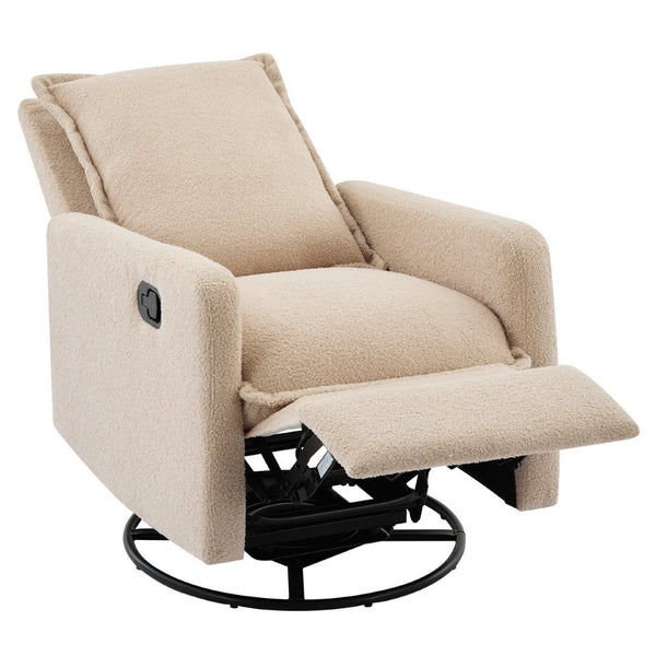 English Elm Swivel Glider Recliner with Teddy Fleece Upholstery for Nursery and Living Room Oatmeal N701P348238O
