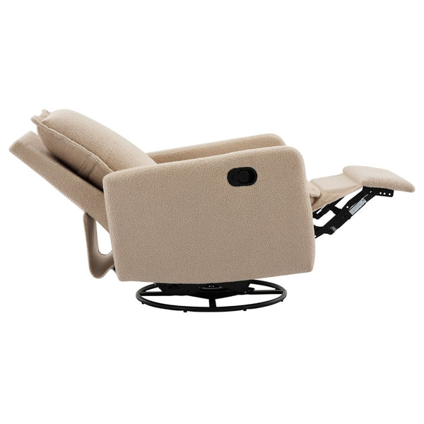 English Elm Swivel Glider Recliner with Teddy Fleece Upholstery for Nursery and Living Room Oatmeal N701P348238O