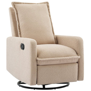English Elm Swivel Glider Recliner with Teddy Fleece Upholstery for Nursery and Living Room Oatmeal N701P348238O