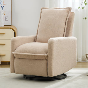 English Elm Swivel Glider Recliner with Teddy Fleece Upholstery for Nursery and Living Room Oatmeal N701P348238O
