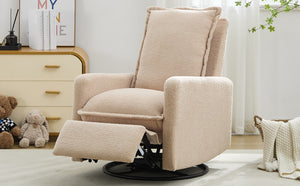 English Elm Swivel Glider Recliner with Teddy Fleece Upholstery for Nursery and Living Room Oatmeal N701P348238O