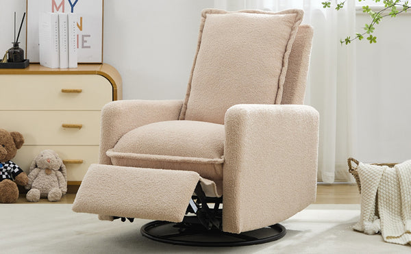 English Elm Swivel Glider Recliner with Teddy Fleece Upholstery for Nursery and Living Room Oatmeal N701P348238O