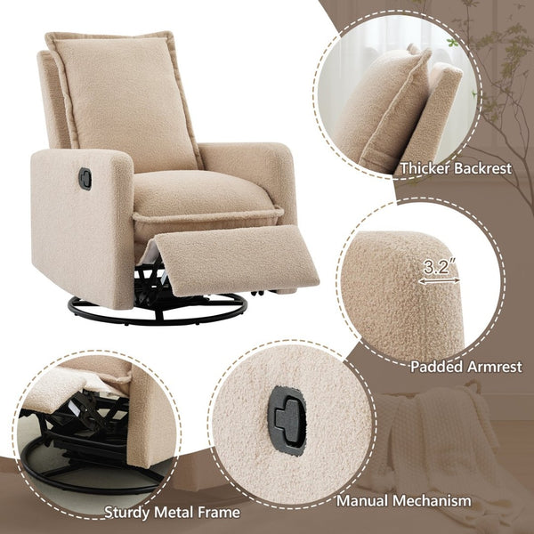 English Elm Swivel Glider Recliner with Teddy Fleece Upholstery for Nursery and Living Room Oatmeal N701P348238O