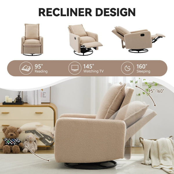 English Elm Swivel Glider Recliner with Teddy Fleece Upholstery for Nursery and Living Room Oatmeal N701P348238O