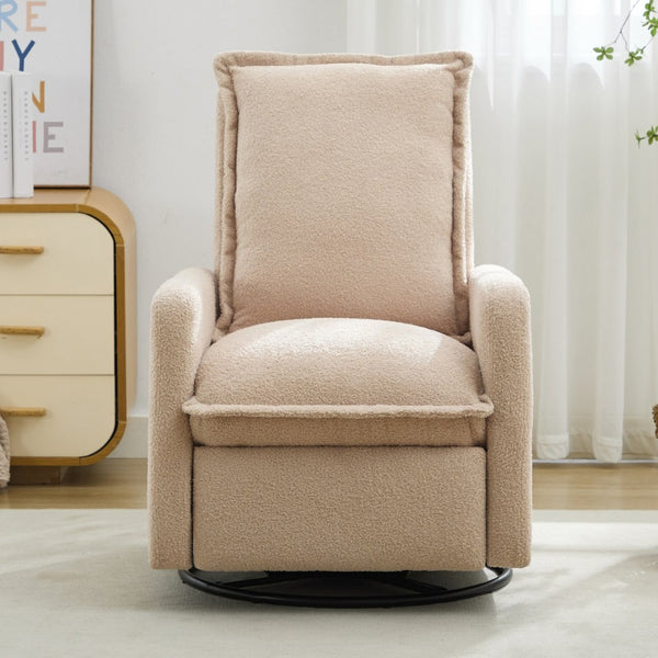 English Elm Swivel Glider Recliner with Teddy Fleece Upholstery for Nursery and Living Room Oatmeal N701P348238O