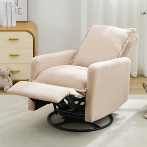 English Elm Swivel Glider Recliner with Teddy Fleece Upholstery for Nursery and Living Room Oatmeal N701P348238O