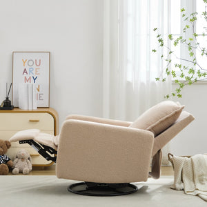English Elm Swivel Glider Recliner with Teddy Fleece Upholstery for Nursery and Living Room Oatmeal N701P348238O