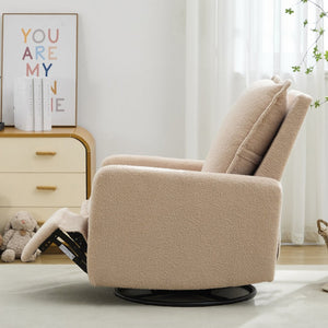 English Elm Swivel Glider Recliner with Teddy Fleece Upholstery for Nursery and Living Room Oatmeal N701P348238O