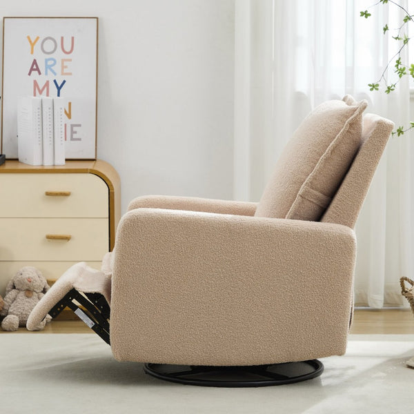 English Elm Swivel Glider Recliner with Teddy Fleece Upholstery for Nursery and Living Room Oatmeal N701P348238O