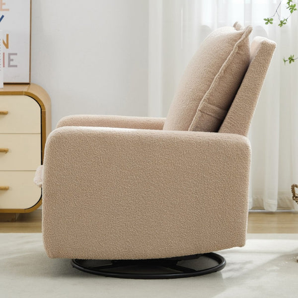 English Elm Swivel Glider Recliner with Teddy Fleece Upholstery for Nursery and Living Room Oatmeal N701P348238O