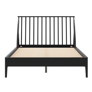 English Elm Solid Bamboo Spindle Queen Bed Tall Bohemian Headboard Platform Frame Wooden Slats Black N701P371274B