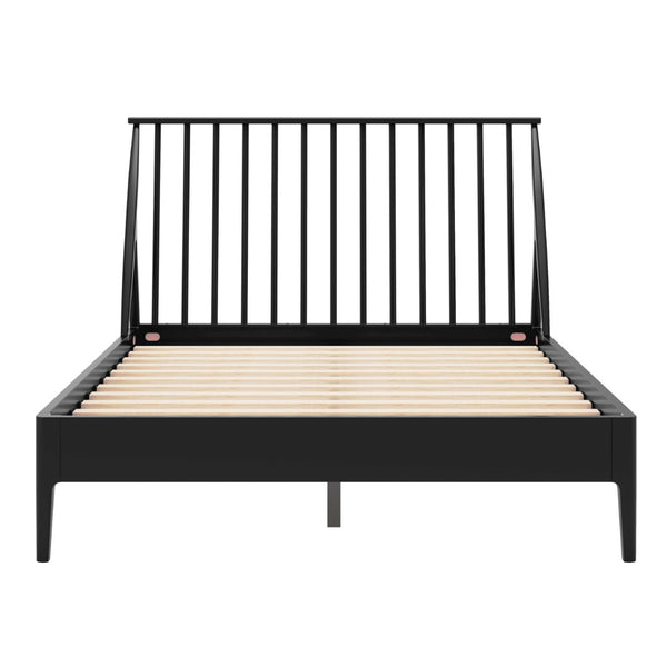 English Elm Solid Bamboo Spindle Queen Bed Tall Bohemian Headboard Platform Frame Wooden Slats Black N701P371274B
