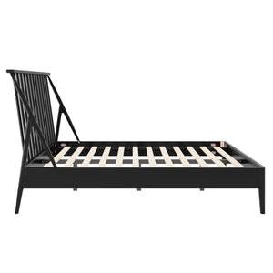 English Elm Solid Bamboo Spindle Queen Bed Tall Bohemian Headboard Platform Frame Wooden Slats Black N701P371274B