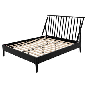 English Elm Solid Bamboo Spindle Queen Bed Tall Bohemian Headboard Platform Frame Wooden Slats Black N701P371274B