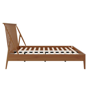 English Elm Solid Bamboo Spindle Queen Bed Tall Bohemian Headboard Platform Frame Wooden Slats Brown N701P371274D