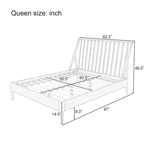 English Elm Solid Bamboo Spindle Queen Bed Tall Bohemian Headboard Platform Frame Wooden Slats Brown N701P371274D