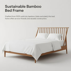 English Elm Solid Bamboo Spindle Queen Bed Tall Bohemian Headboard Platform Frame Wooden Slats Brown N701P371274D