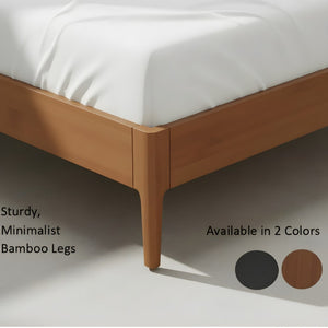 English Elm Solid Bamboo Spindle Queen Bed Tall Bohemian Headboard Platform Frame Wooden Slats Brown N701P371274D