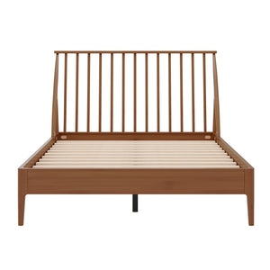 English Elm Solid Bamboo Spindle Queen Bed Tall Bohemian Headboard Platform Frame Wooden Slats Brown N701P371274D