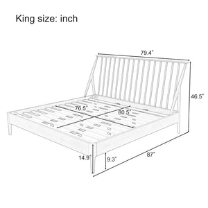 English Elm Solid Bamboo Spindle King Platform Bed Tall Headboard Bohemian Mid-century Frame Black N701P371276B
