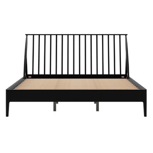 English Elm Solid Bamboo Spindle King Platform Bed Tall Headboard Bohemian Mid-century Frame Black N701P371276B